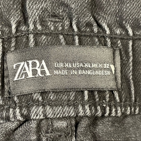 NWT Zara Black Elastic Paper Bag Waist Ultra High Rise 100% Cotton Jeans Size XL - Picture 11 of 16